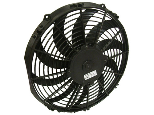 Electric Cooling Fan - Low Profile - 12 in Fan - Puller - 1030 CFM - 12V - Curved Blade - 13.25 x 12.625 in - 2 in Thick - Plastic - Each