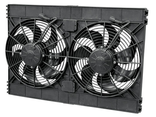 Electric Cooling Fan - High Performance - Dual 12 in Fan - Puller - 3168 CFM - 12V - Curved Blade - 17.313 x 25.875 in - 4 in Thick - Plastic - Each