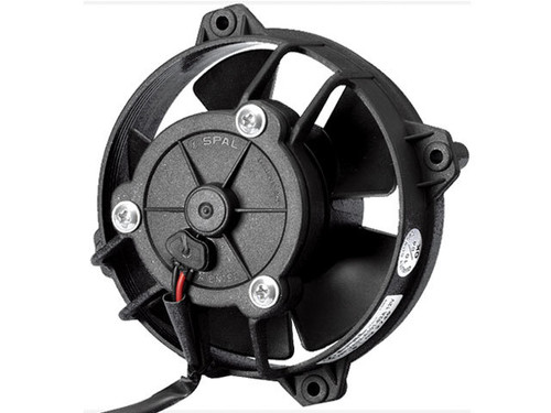 Electric Cooling Fan - Low Profile - 4 in Fan - Pusher - 124 CFM - 12V - Paddle Blade - 4.25 in Square - 1.834 in Thick - Plastic - Each