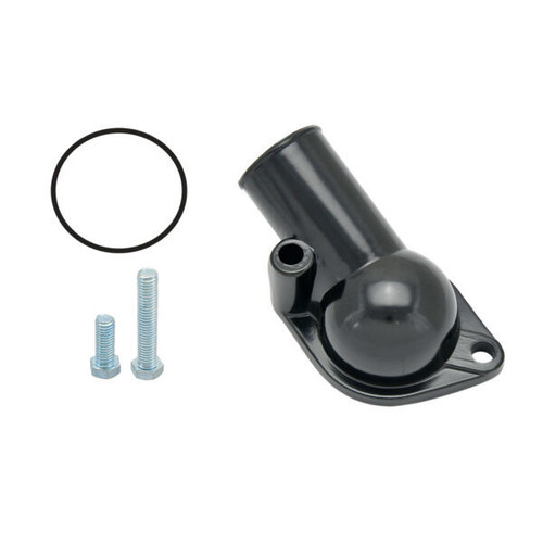 Water Neck - 75 Degree - 1-1/2 in ID Hose - O-Ring - Hardware Included - Steel - Black Paint - Chevy V8 - Each