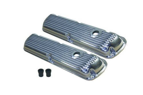 Valve Cover - Stock Height - Finned - Baffled - Breather Holes - Aluminum - Polished - Small Block Ford - Pair