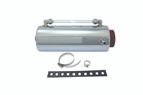 Overflow Tank - 24 oz - 8.75 in Tall - 3 in Diameter - 1/4 in NPT Hose Barb Inlet - 1/4 in NPT Hose Barb Outlet - External Sight Gauge - Aluminum - Natural - Each