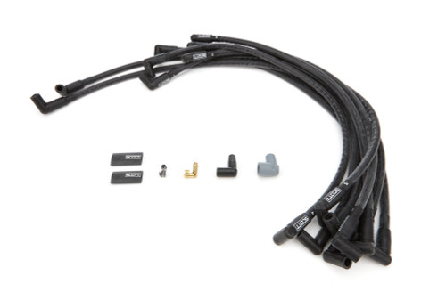 Spark Plug Wire Set - High Performance - Spiral Core - 10 mm - Black - 90 Degree Plug Boots - HEI Style - Over Valve Covers - Small Block Chevy - Kit