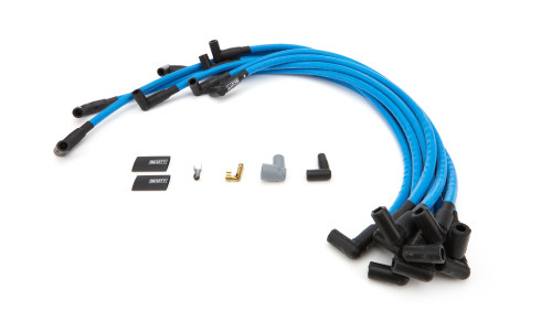 Spark Plug Wire Set - High Performance - Spiral Core - 10 mm - Blue - 90 Degree Plug Boots - HEI Style - Over Valve Covers - Small Block Chevy - Kit