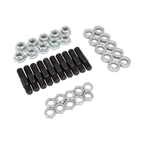 Wheel Stud - 5/8-18 in Thread - 2.875 in Long - Bolt-On - Locking Nuts / Lug Nuts / Washers Included - Steel - Black Oxide - Strange Axles - Kit