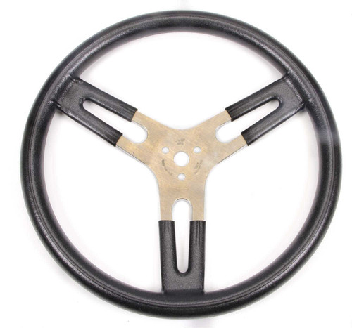 Steering Wheel - 13 in Diameter - Flat - 3-Spoke - Black Rubberized Bump Grip - Aluminum - Brushed - Each