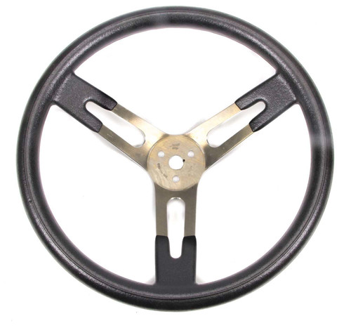 Steering Wheel - 15 in Diameter - 3 in Dish - 3-Spoke - Black Rubberized Bump Grip - Aluminum - Brushed - Each