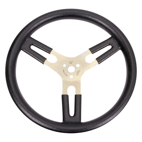 Steering Wheel - 16 in Diameter - Flat - 3-Spoke - Black Rubberized Grip - Aluminum - Brushed - Each