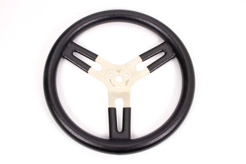 Steering Wheel - 15 in Diameter - Flat - 3-Spoke - Black Rubberized Grip - Aluminum - Brushed - Each