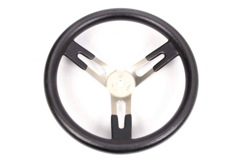 Steering Wheel - 15 in Diameter - 3 in Dish - 3-Spoke - Black Rubberized Grip - Aluminum - Brushed - Each