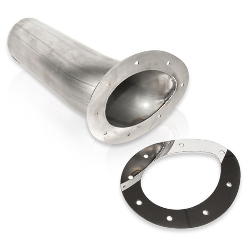 Exhaust Tip - Teardrop Through-Body Tip - Clamp-On / Weld-On - 3 in OD Inlet - 9.5 in Long - Stainless Trim Plate Included - Single Wall - Flange Edge - Straight Cut - Stainless - Natural - Kit
