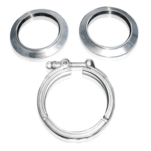 Exhaust Clamp - V Band Clamp - 3.5 in Tube - Clamp / Flanges - Stainless - Natural - Kit