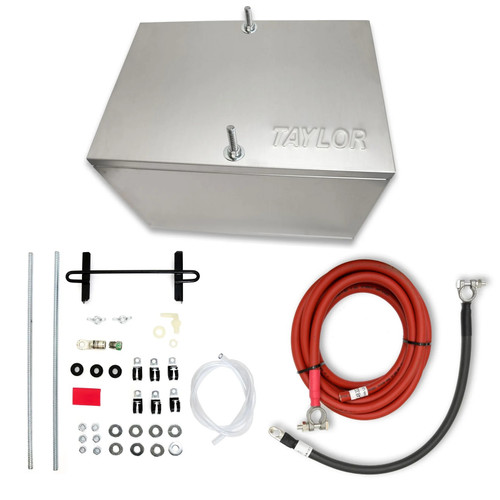 Battery Relocation Kit - 100 Series - 13.5 x 9.5 x 10 in - Aluminum - 3 Piece Box - 2 Gauge Cables - 16 ft Red / 20 in Black - NHRA Compliant - Kit