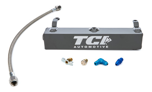 Overflow Tank - Pro-X - Transmission Fluid - 1 qt - 11.5 x 2 in Rectangular - 1/8 in NPT Female Inlet - Aluminum - Gray Powder Coat - TH400 - Each
