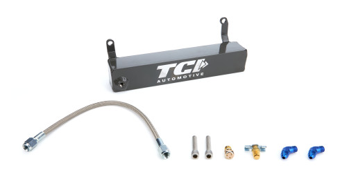 Overflow Tank - Transmission Fluid - 1 qt - 12 x 2 in Rectangular - 1/8 in Female Thread Inlet - Aluminum - Gray Powder Coat - Powerglide - Each