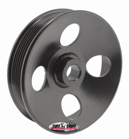 Power Steering Pump Pulley - Serpentine - 6-Rib - Press-On - 4.98 in Diameter - Steel - Black Powder Coat - Tuff Stuff Type 2 Pumps - Each