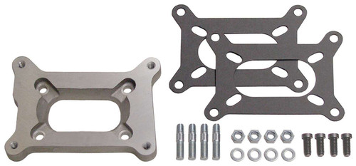 Carburetor Adapter - 0.5 in Thick - Open - Rochester 2-Barrel to Holley 2-Barrel - Gaskets / Hardware Included - Aluminum - Natural - Each