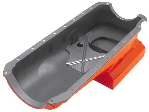 Engine Oil Pan - Street / Strip - Rear Sump - 6 qt - 8.25 in Deep - Steel - Orange Paint - 2-Piece Seal - Big Block Chevy - Each