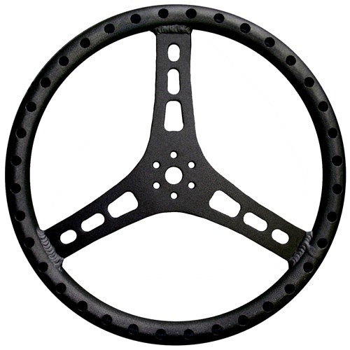 Steering Wheel - Lightweight - 15 in Diameter - 1.125 in Grip Diameter - Flat - 3-Spoke - Drilled Shot Peened Grip - Aluminum - Black Powder Coat - Each