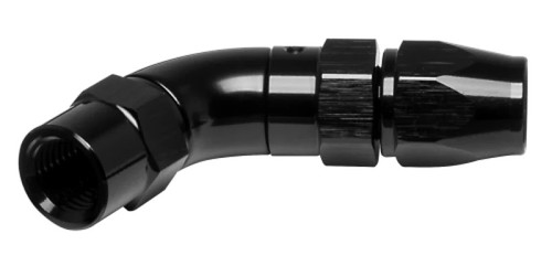 Fitting - Hose End - 45 Degree - 3 AN PTFE Hose to 3 AN Female - Aluminum - Black Anodized - Each