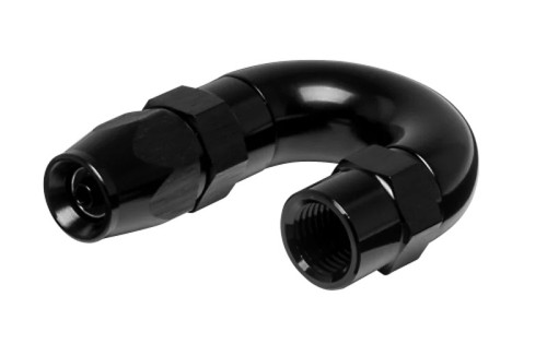 Fitting - Hose End - 180 Degree - 3 AN PTFE Hose to 3 AN Female - Aluminum - Black Anodized - Each