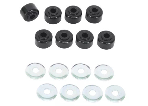 End Link Bushing - 3/8 in ID - 1-1/8 in OD - 11/16 in Nipple - Washers - Polyurethane / Steel - Black / Zinc - Universal - Set of 8 End Link Bushing - 3/8 in ID - 1-1/8 in OD - 11/16 in Nipple - Washers - Polyurethane / Steel - Black / Zinc - Universal - Set of 8