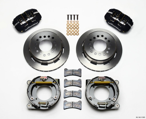 Brake System - Dynapro Low-Profile - Rear - 4 Piston Caliper - 11.000 in Plain Iron Rotor - Parking Brake / Offset Hat - Aluminum - Black Powder Coat - GM 1968-96 - Kit