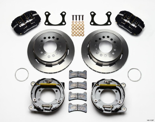 Brake System - Dynapro Low Profile - Rear - 4 Piston - 11.000 in Plain Iron Rotor - Offset - Parking Brake - Aluminum - Black Powder Coat - Big Ford - Kit