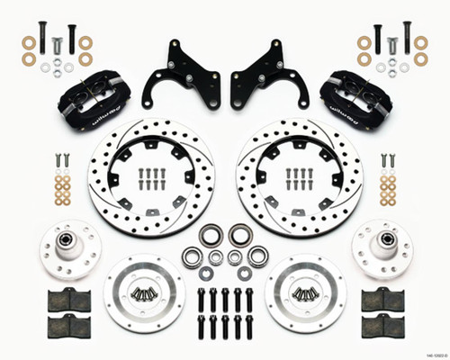 Brake System - Forged Dynalite Big Brake - Front - 4 Piston Caliper - 12.19 in Drilled / Slotted Iron Rotor - Aluminum - Black Powder Coat - GM B-Body 1965-68 - Kit