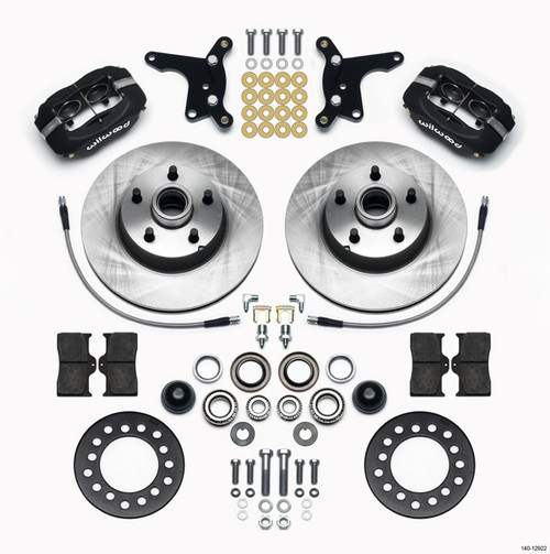 Brake System - Dynalite - Front - 4 Piston Caliper - 11.28 in Plain Iron Rotor - Aluminum - Black Powder Coat - Ford Fullsize Car / SUV 1954-56 - Kit