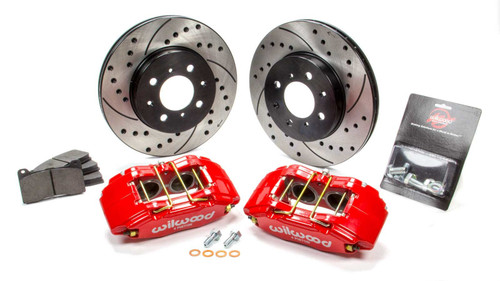 Brake System - Forged DPHA - Front - 4 Piston Caliper - 10.320 in Drilled / Slotted Iron Rotor - Offset Hat - Aluminum - Red Powder Coat - Acura Integra / Honda Civic / Fit 1990-2013 - Kit