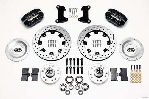 Brake System - Dynapro Dust-Boot Big Brake - Front - 4 Piston Caliper - 12.19 in Drilled / Slotted Iron Rotor - Aluminum - Black Powder Coat - Ford Mustang 1974-78 - Kit
