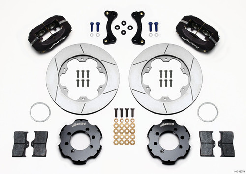 Brake System - Dynalite - Front - 4 Piston Caliper - 11.000 in Slotted Iron Rotor - Aluminum - Black Powder Coat - Mazda Miata 1990-2005 - Kit