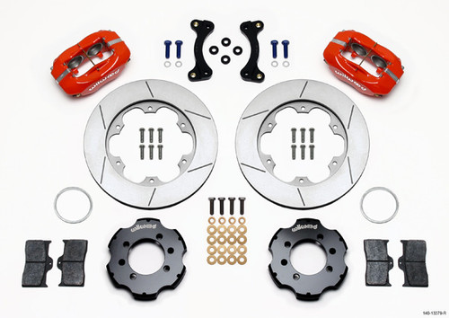 Brake System - Dynalite - Front - 4 Piston Caliper - 11.000 in Slotted Iron Rotor - Aluminum - Red Powder Coat - Mazda Miata 1990-2005 - Kit