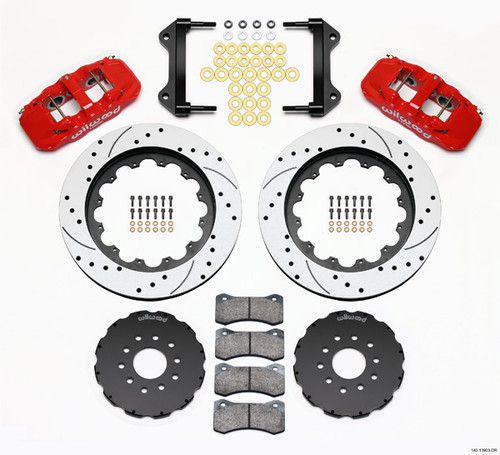 Brake System - AERO6 Big Brake - Front - 6 Piston Caliper - 15 in Drilled / Slotted Iron Rotor - Aluminum - Red Powder Coat - Chevy Corvette 2009-13 - Kit