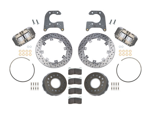 Brake System - Dynapro SA Lug Drive Dynamic - Rear - 4 Piston - 11.25 in Drilled Steel Rotor - Offset - Aluminum - Gray Anodized - Big Ford - Kit