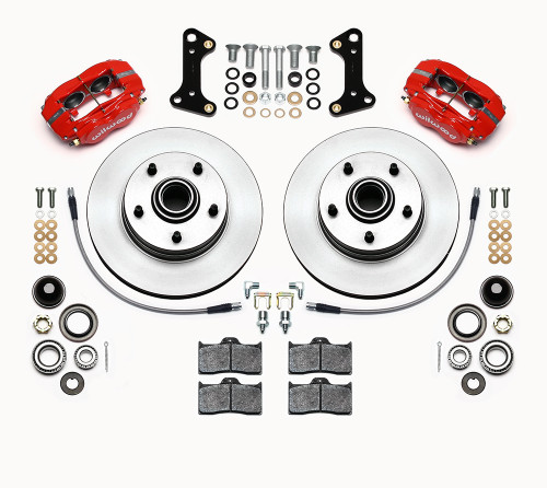Brake System - Dynalite - Front - 4 Piston Caliper - 11.00 in Plain Iron Rotor - Aluminum - Red Powder Coat - GM F-Body 1967-69 - Kit