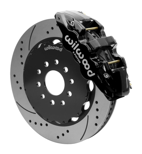 Brake System - AERO6 Big Brake - Front - 6 Piston Caliper - 14 in Drilled / Slotted Iron Rotor - Offset - Aluminum - Black Powder Coat - Chevy Corvette 1997-2013 - Kit