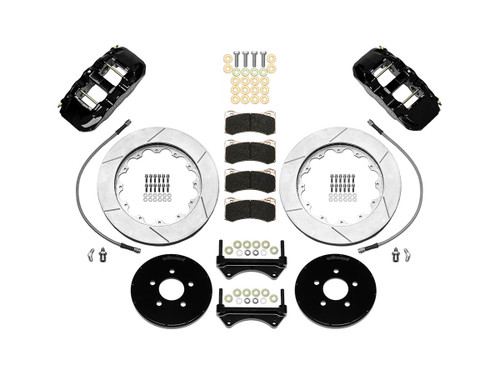 Brake System - AERO6 Big Brake - Front - 6 Piston Caliper - 14.00 in Slotted Iron Rotor - Offset - Aluminum - Black Powder Coat - Ford Mustang 1994-2004 - Kit