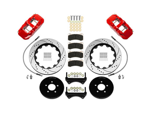 Brake System - AERO6 Big Brake - Front - 6 Piston Caliper - 14.00 in Drilled / Slotted Iron Rotor - Offset - Aluminum - Red Powder Coat - Ford Mustang 1994-2004 - Kit