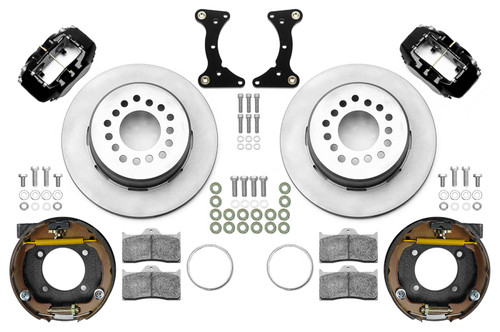 Brake System - Forged Dynalite - Rear - 4 Piston Caliper - 12.19 in Plain Iron Rotor - Aluminum - Black Powder Coat - GM G-Body 1978-88 - Kit