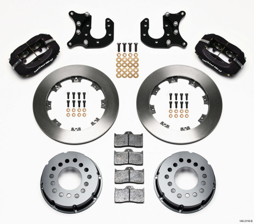 Brake System - Dynalite - Rear - 4 Piston Caliper - 12.000 in Plain Iron Rotor - Offset Hat - Aluminum - Black Powder Coat - Mopar / Dana - Kit