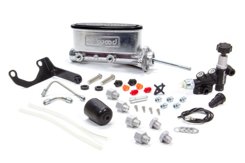 Master Cylinder - Tandem - 0.938 in Bore - 1.100 in Stroke - Integral Reservoir - Bracket / Proportioning Valve Included - Aluminum - Polished - Kit Master Cylinder - Tandem - 0.938 in Bore - 1.100 in Stroke - Integral Reservoir - Bracket / Proportioning Valve Included - Aluminum - Polished - Kit