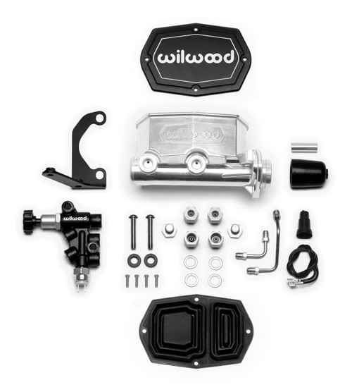Master Cylinder - Tandem - 1 in Bore - 1.100 in Stroke - Integral Reservoir - Proportioning Valve - Aluminum - Polished - Kit Master Cylinder - Tandem - 1 in Bore - 1.100 in Stroke - Integral Reservoir - Proportioning Valve - Aluminum - Polished - Kit