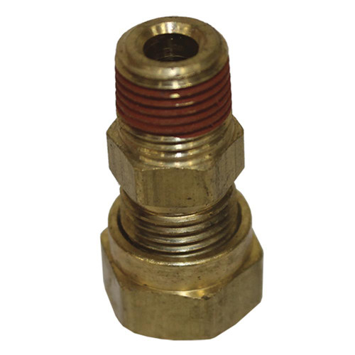 Fitting - Adapter - Straight - 1/8 in NPT Male to 7/16-20 in Compression Fitting to 10 mm x 1.0 Female - Brass - Natural - Each Fitting - Adapter - Straight - 1/8 in NPT Male to 7/16-20 in Compression Fitting to 10 mm x 1.0 Female - Brass - Natural - Each