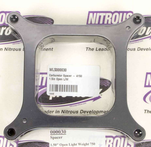 Carburetor Spacer - Lightweight - 1.5 in Thick - Open - Square Bore - Aluminum - Black Anodized - Each Carburetor Spacer - Lightweight - 1.5 in Thick - Open - Square Bore - Aluminum - Black Anodized - Each