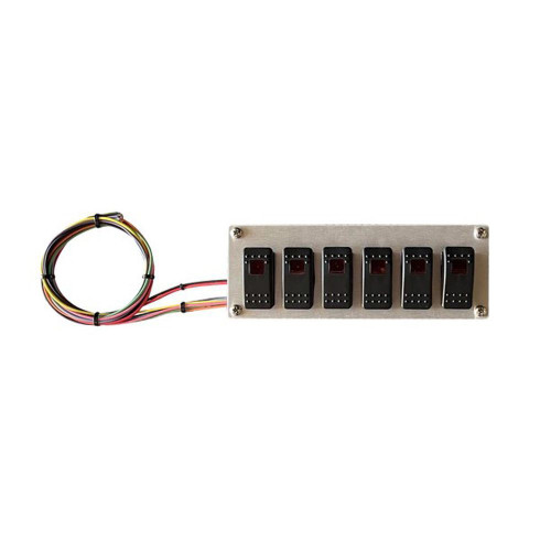 Switch Panel - Dash Mount - 8.25 x 3 in - 6 Rockers - Red Indicator Lights - Harness - Natural - Each
