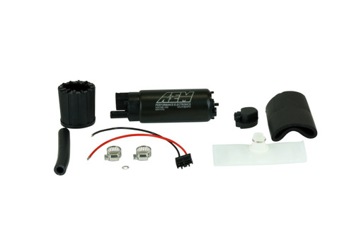 Fuel Pump - High Flow - Electric - In-Tank - 340 lph at 40 psi - Offset Filter Sock Inlet - 8 mm Hose Barb Outlet - Install Kit - Gas - Kit