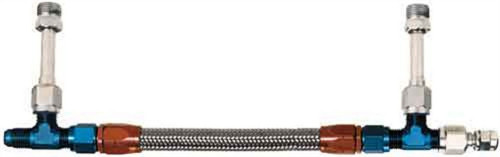 Carburetor Fuel Line - 6 AN Male Inlet - Dual 9/16-24 in Male Outlets - Braided Stainless Hose - Blue / Red / Silver - Holley 4160 - Kit