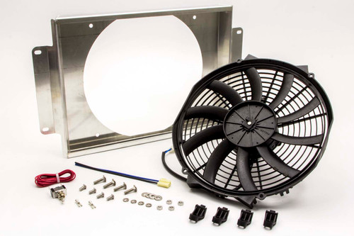 Electric Cooling Fan - 12 in Fan - Puller - 1155 CFM - 12V - Curve Blade - 21.25 x 12.688 in - 4 in Thick - Aluminum Shroud - Plastic - Black - Kit